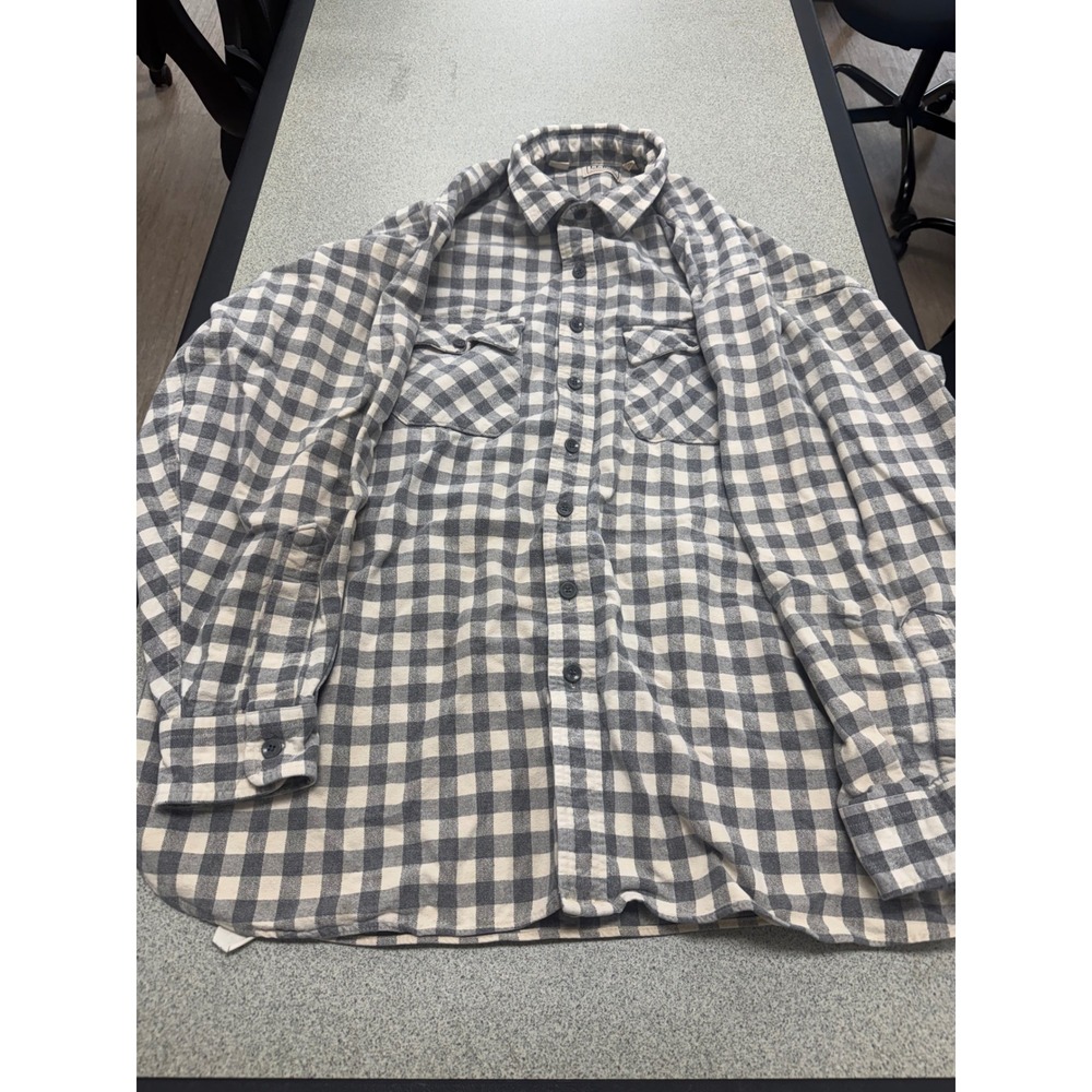 LL Bean Chamois Cloth Shirt Mens Tall 20 Grey Buffalo Plaid Made in USA Cotton